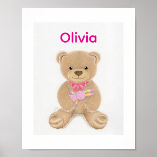 Personalized Baby Girl Teddy Bear Nursey Poster