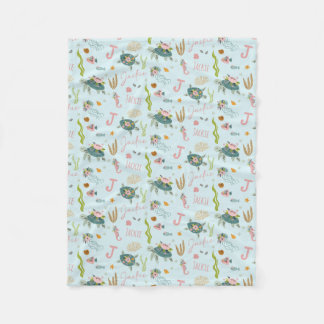 Personalized Baby Girl Turtle | 30x40 Fleece Blanket
