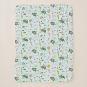 Personalized Baby Girl Turtle   30x40 Sherpa Blanket