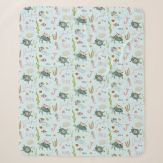 Personalized Baby Girl Turtle | 50x60 Sherpa Blanket