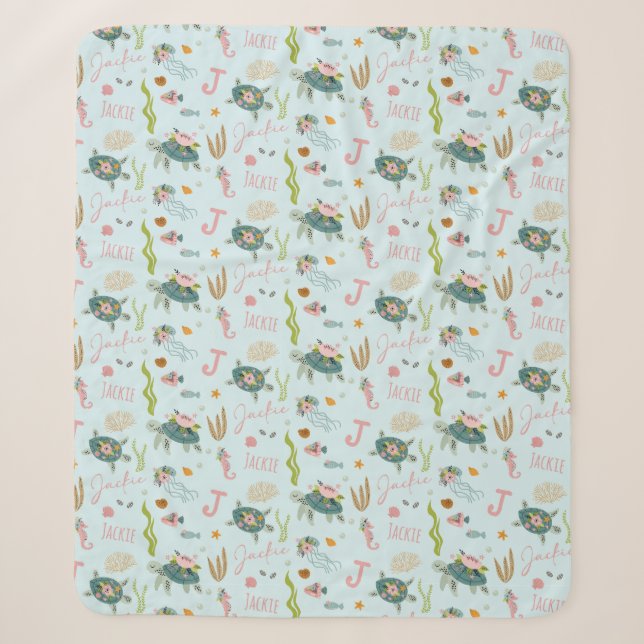 Personalized Baby Girl Turtle | 50x60 Sherpa Blanket (Front)