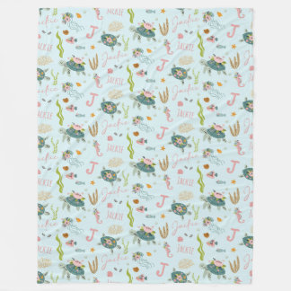 Personalized Baby Girl Turtle | 60x80 Fleece Blanket