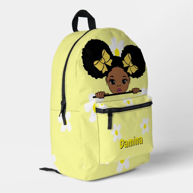 Personalized Baby Girl Yellow Printed Backpack (Back Corner Left)