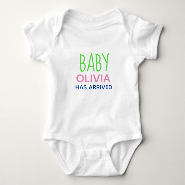 PERSONALIZED BABY HAS ARRIVED one-piece Bodysuit (Front)