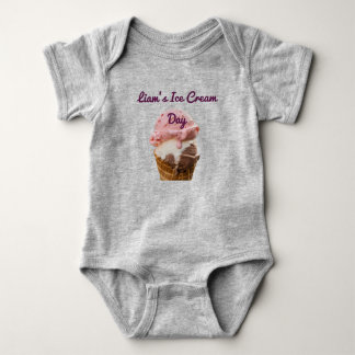 Personalized Baby Ice Cream Day Grey T-Shirt Bodysuit
