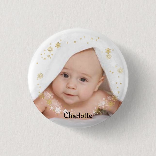 Personalized Baby in a Snowflake Frame 1 Inch Round Button (Front)