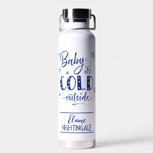 Personalized Baby, It’s Cold Outside Navy Blue Water Bottle
