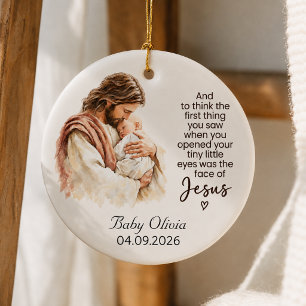 Personalized Baby Jesus First Christmas Religious Ceramic Ornament