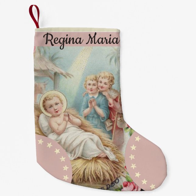Personalized Baby Jesus in Manger Girls Small Christmas Stocking (Front)