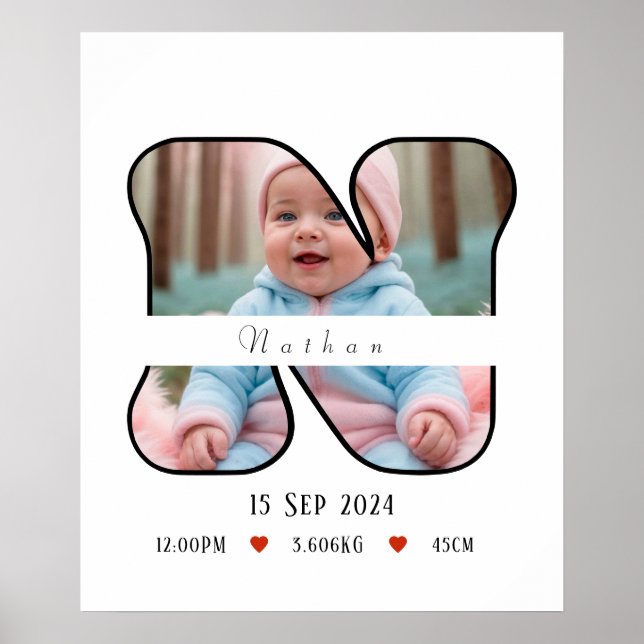 Personalized Baby Letter N With Border - Poster (Front)