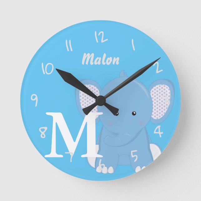 Personalized Baby Light Blue Round Clock (Front)