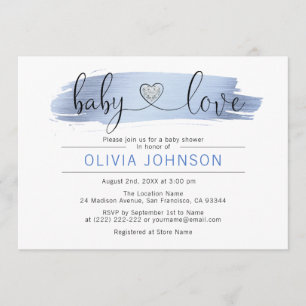 Personalized Baby Love Blue White BOY Baby Shower Invitation