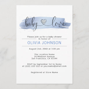 Personalized Baby Love Blue White BOY Baby Shower Invitation