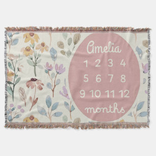 Personalized Baby Milestone Blanket Girl Floral 