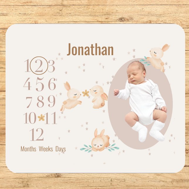 Personalized Baby Milestone Rabbit Gender Neutral Sherpa Blanket (Creator Uploaded)