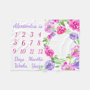 Personalized Baby Month Week Age Milestone Growth Fleece Blanket