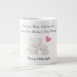 Personalized Baby & Mother Elephant with Heart - Large Coffee Mug