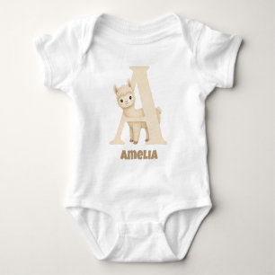 Personalized Baby Name Alpaca Letter A Bodysuit