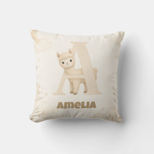 Personalized Baby Name Alpaca Letter A Throw Pillow