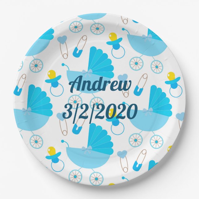 Personalized Baby Name and Birth Date Paper Plate (Front)