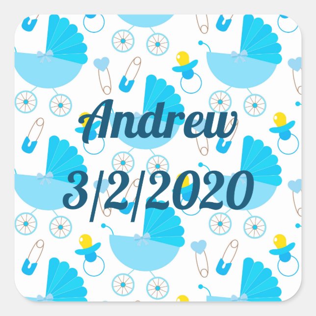 Personalized Baby Name and Birth Date Square Sticker (Front)