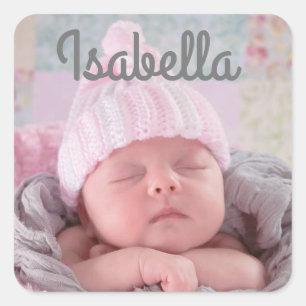 Personalized Baby Name and Photo Square Sticker