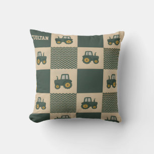 Personalized Baby Name Cute Farm Green Tractor Throw Pillow