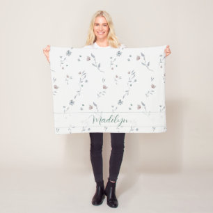 Personalized Baby Name Soft watercolor flowers Fleece Blanket
