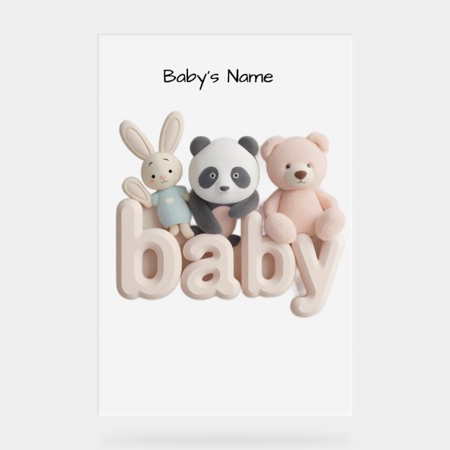 Personalized Baby Name Wall Art – Cute Animal Nurs (Recto)