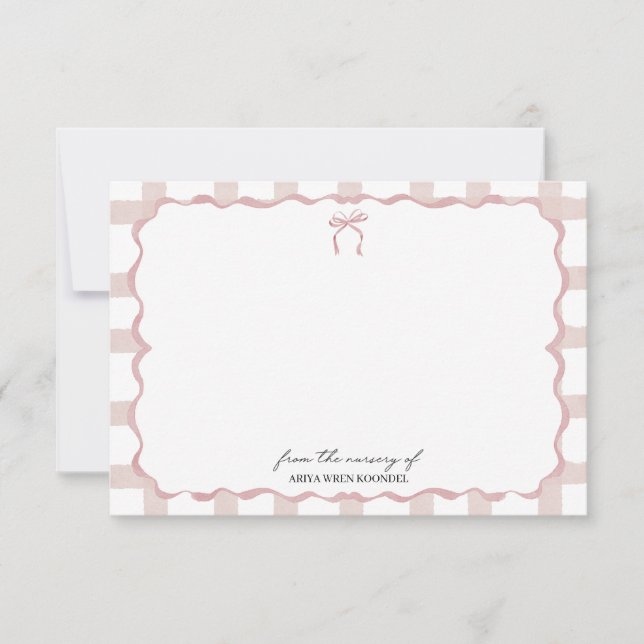 Personalized Baby Nursery Pink Border Notecard (Front)