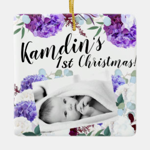 Personalized Baby Ornament Lavender Hibiscus on Wh