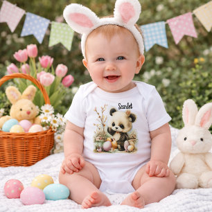 Personalized Baby Panda Easter Illustration  Bodysuit