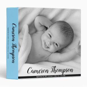 Personalized baby photo baby details blue binder