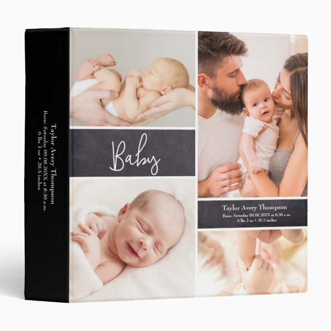 Personalized Baby Photo collage birth Stat Binder (Front/Spine)