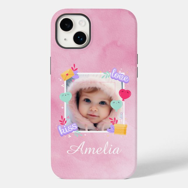 Personalized Baby Photo - Love, Kiss, and Hearts Case-Mate iPhone Case (Back)
