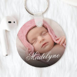 Personalized Baby Photo Name Elegant Keepsake Keychain<br><div class="desc">Create your own personalized elegant round keychain with your custom calligraphy script name and favourite photo.</div>