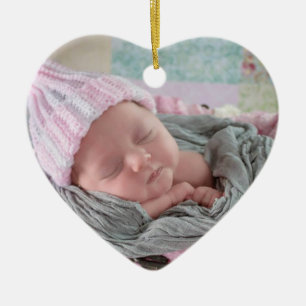 Personalized Baby Photo Pink Snowflake Ceramic Ornament