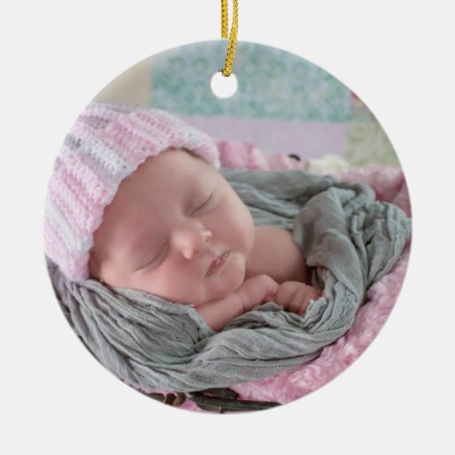 Personalized Baby Photo Pink Snowflake Ceramic Ornament (Front)
