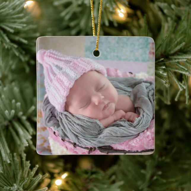 Personalized Baby Photo Pink Snowflake  Ceramic Ornament (Tree)