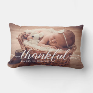 Personalized baby Photo script thankful Lumbar Pillow