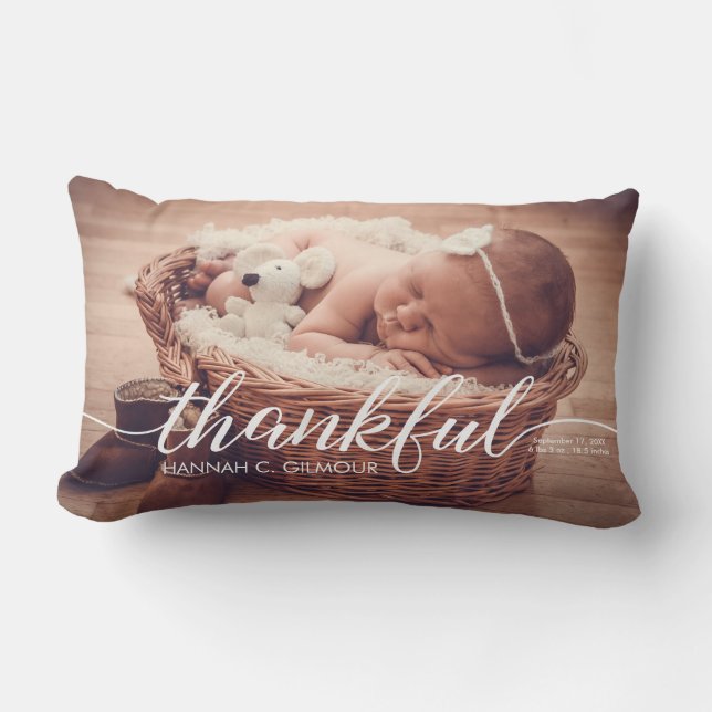 Personalized baby Photo script thankful Lumbar Pillow (Front)