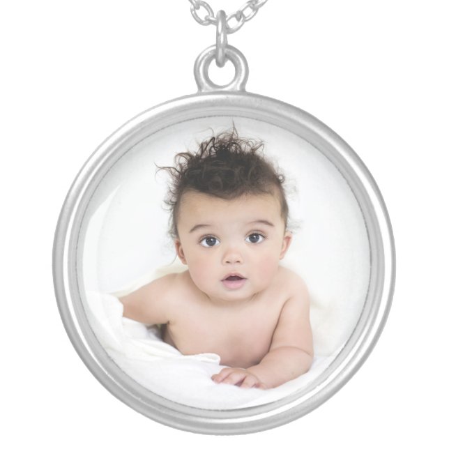 Personalized Baby Photo Template Silver Plated Necklace (Front)