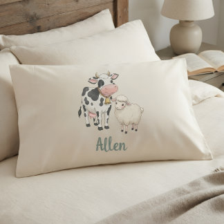 Personalized Baby Pillow Cover with Cute Cow