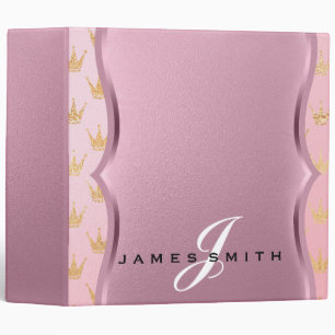 Personalized Baby Pink and Gold Princess Crown Binder