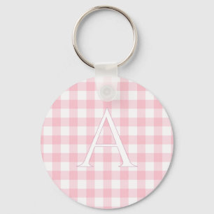 Personalized Baby Pink Gingham Monogram Keychain