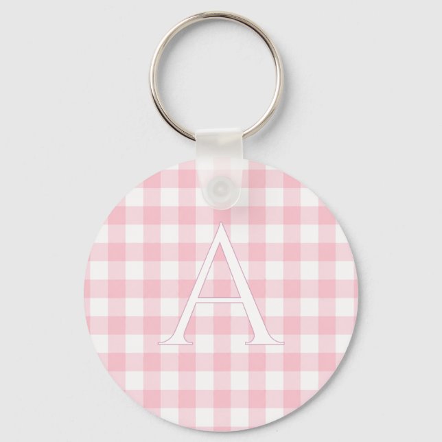 Personalized Baby Pink Gingham Monogram Keychain (Front)