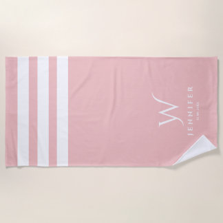 Personalized baby pink stripes Beach Towel