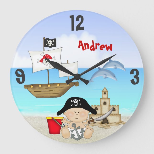 Personalized Baby Pirate Beach Wall Clock (Front)