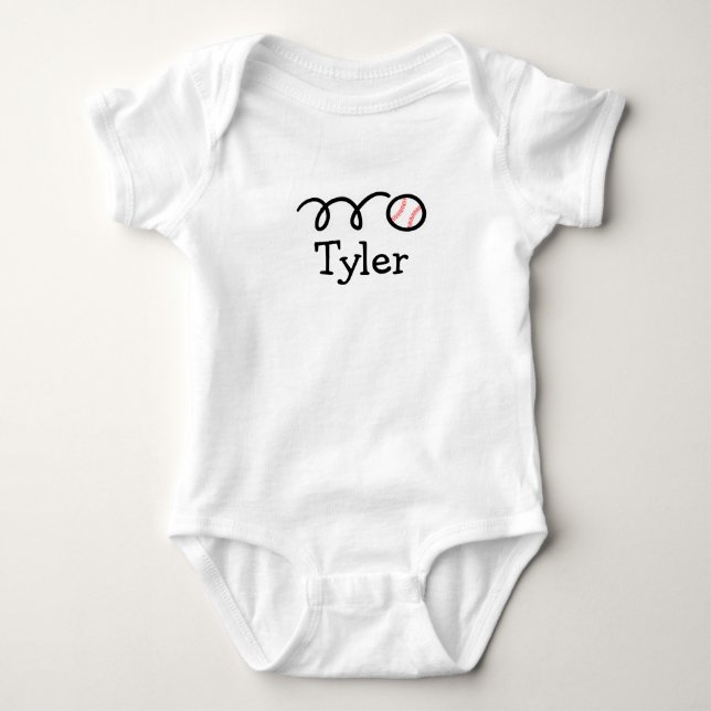 Personalized baby romper bodysuit with baseball (Front)