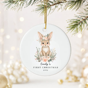 Personalized Baby’s First Christmas Bunny Ceramic Ornament